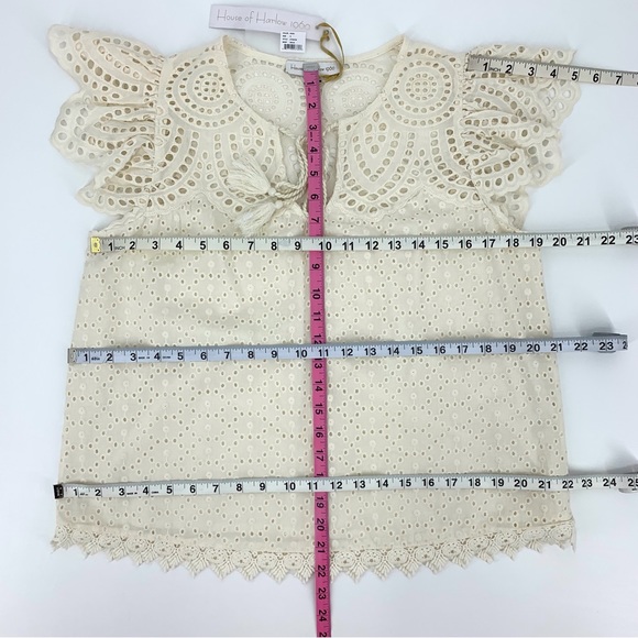 House of Harlow 1960 NWT Ecru Eyelet Lace Ruffled Sleeve Tie Front Top, Small - Picture 15 of 16